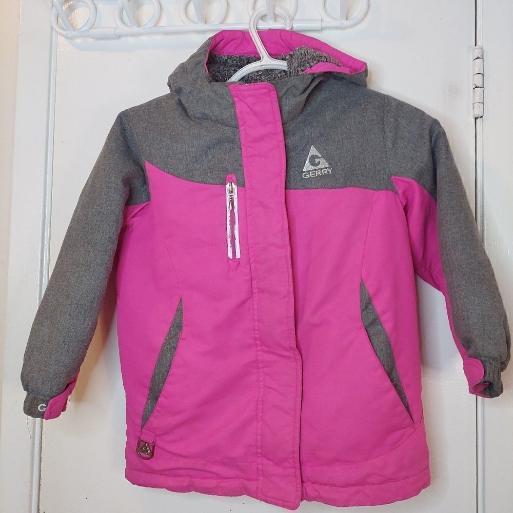 Gerry Small Girls 4/5 Hooded Jacket  Pink/Gray Polyester Warm Coat